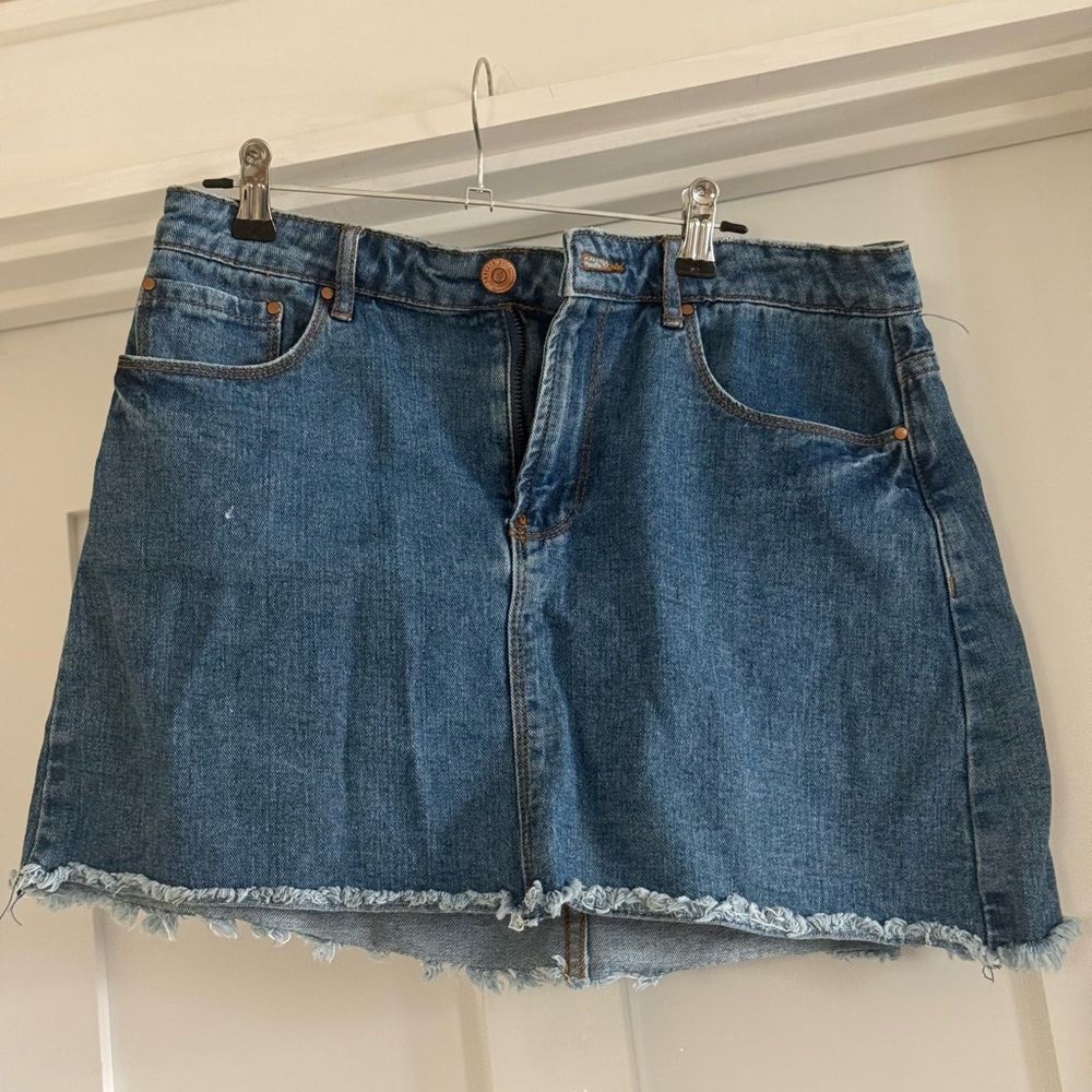 Forever 21 Blue Denim Mini Skirt with Frayed Hemline